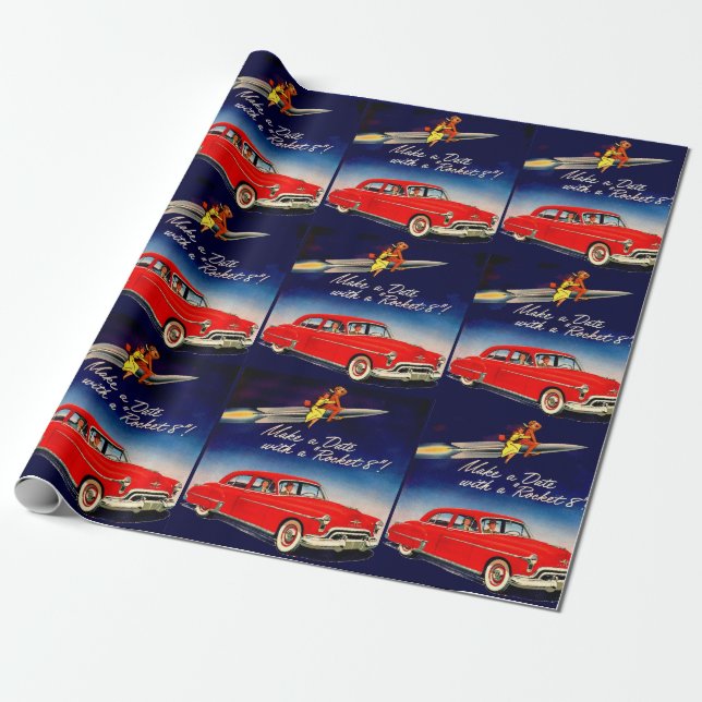 1950s Make a date with Rocket 8 Wrapping Paper (Unrolled)