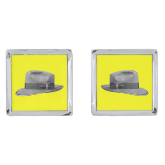 1950s mens fedora hat print silver cufflinks