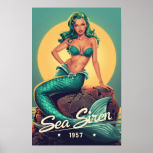 1950s Mermaid Pin-Up – Retro Sea Siren Pop Art  Poster