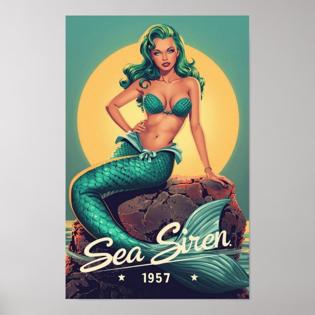 1950s Mermaid Pin-Up – Retro Sea Siren Pop Art  Poster (Front)