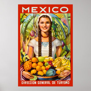 1950s Mexico Hispanic Girl with Fruit Vintage Poster