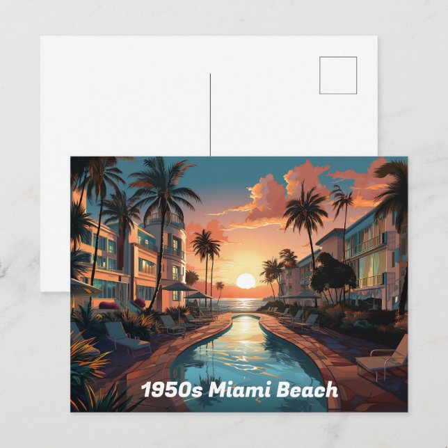 1950s Miami Beach art deco hotel at sunrise Holiday Postcard (Front/Back)