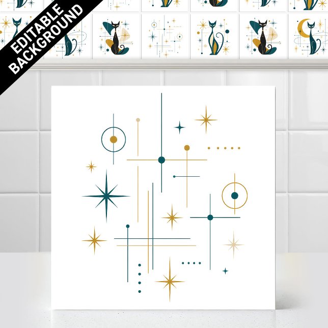 1950s Mid Century Modern Retro Atomic Star Pattern Ceramic Tile (1950s Atomic Stars Mid Century Modern Retro Sitting Cats Ceramic Tile Mural)