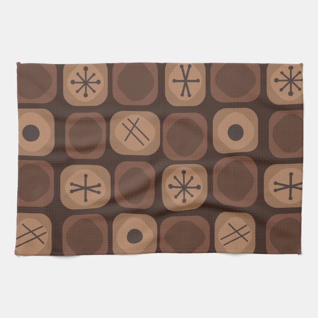 1950s Mod Art Soft Cubes Brown Kitchen Towel (Horizontal)