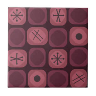 1950s Mod Art Soft Cubes Burgundy Ceramic Tile