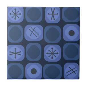 1950s Mod Art Soft Cubes Navy Blue Ceramic Tile