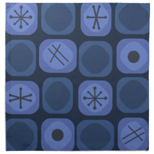 1950s Mod Art Soft Cubes Navy Blue Cloth Napkin