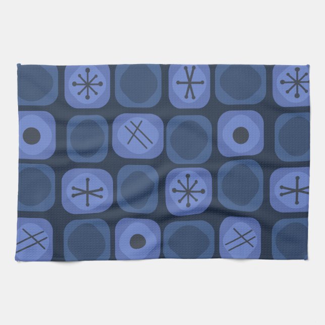 1950s Mod Art Soft Cubes Navy Blue Kitchen Towel (Horizontal)