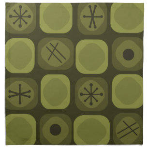 1950s Mod Art Soft Cubes Olive Green Cloth Napkin