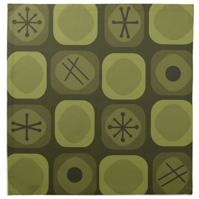 1950s Mod Art Soft Cubes Olive Green Cloth Napkin (Front)