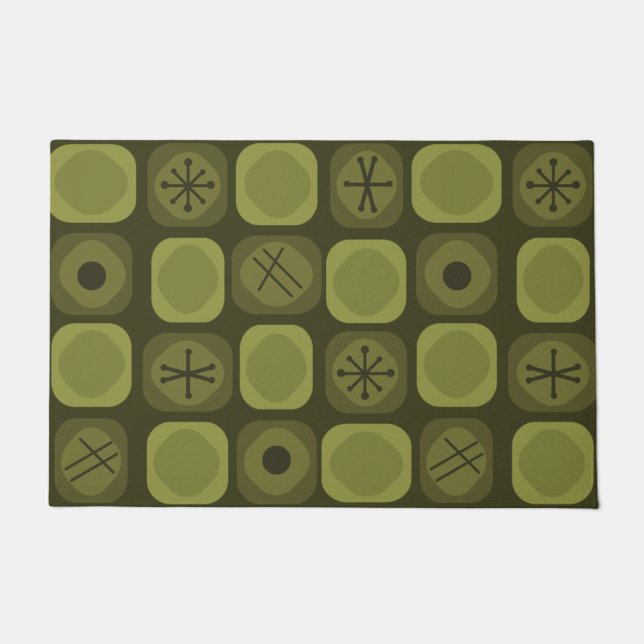 1950s Mod Art Soft Cubes Olive Green Doormat (Front)