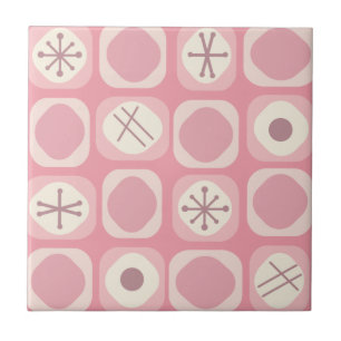 1950s Mod Art Soft Cubes Pink Vanilla Ceramic Tile