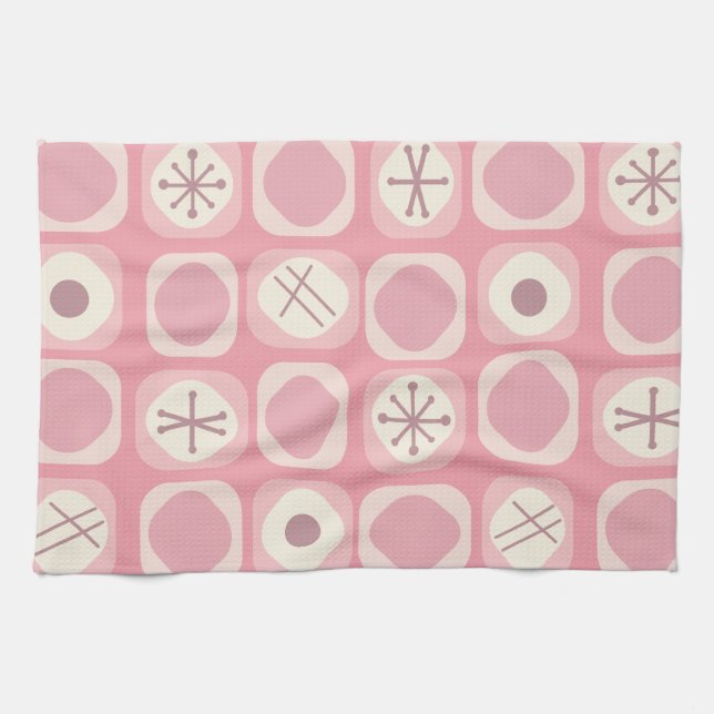 1950s Mod Art Soft Cubes Pink Vanilla Kitchen Towel (Horizontal)