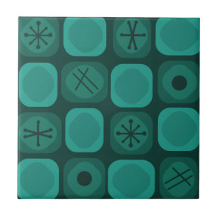 1950s Mod Art Soft Cubes Teal Ceramic Tile