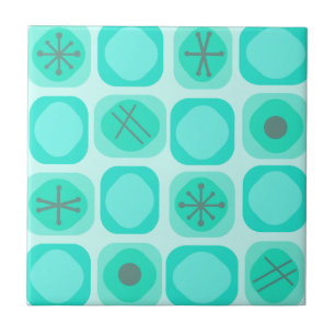 1950s Mod Art Soft Cubes Turquoise Ceramic Tile