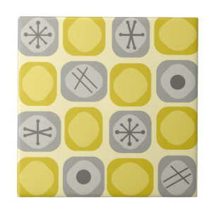 1950s Mod Art Soft Cubes Yellow Gray Ceramic Tile
