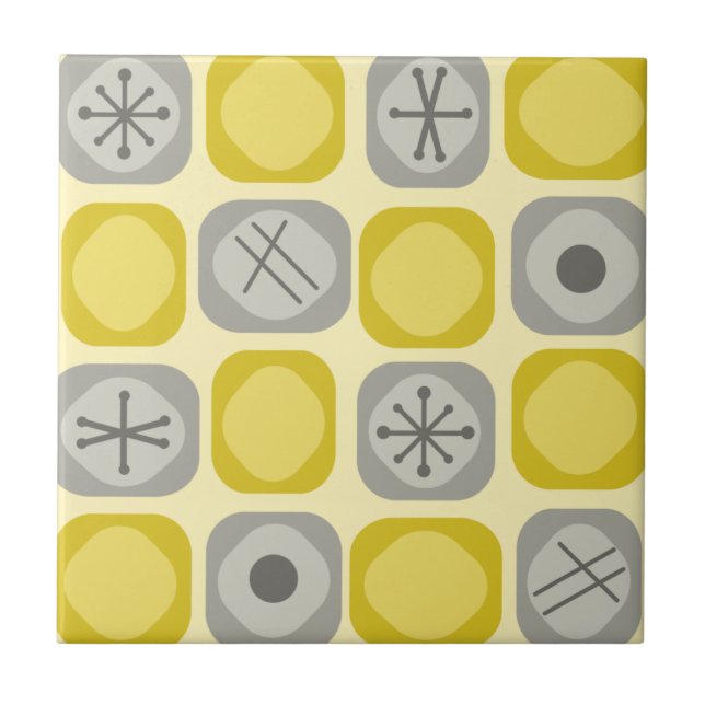 1950s Mod Art Soft Cubes Yellow Gray Ceramic Tile (Front)