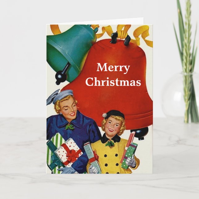 1950s Mom and Daughter Xmas Shopping Holiday Card (Front)