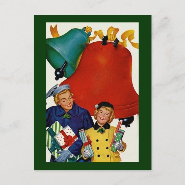 1950s Mom and Daughter Xmas Shopping Holiday Postcard (Front)