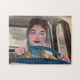 1950s Mom at the wheel Jigsaw Puzzle
