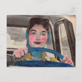 1950s Mom at the wheel Postcard