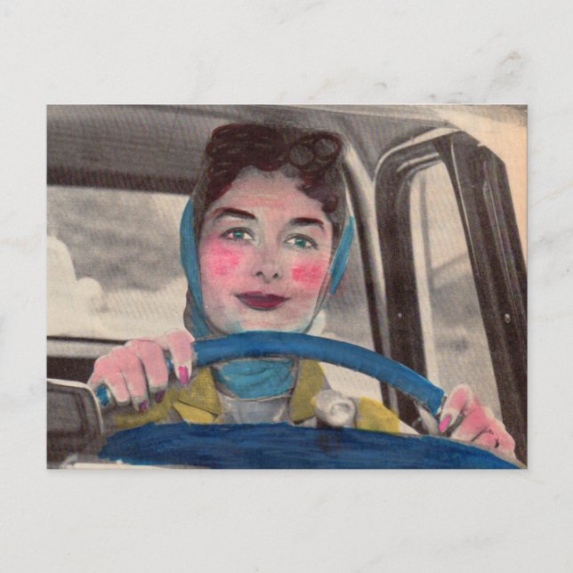 1950s Mom at the wheel Postcard (Front)
