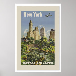 1950s New York Central Park Vintage Style Travel Poster