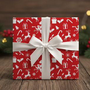 1950s Novelty Red And White Classic Christmas Wrapping Paper