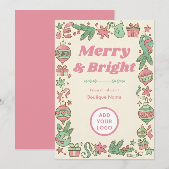1950s Pastel Christmas | Boutique Bulk Greetings Holiday Card (Front/Back)