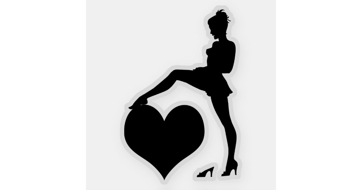 1950s Pinup Girl Stepping On Heart Silhouette Art Sticker Zazzle