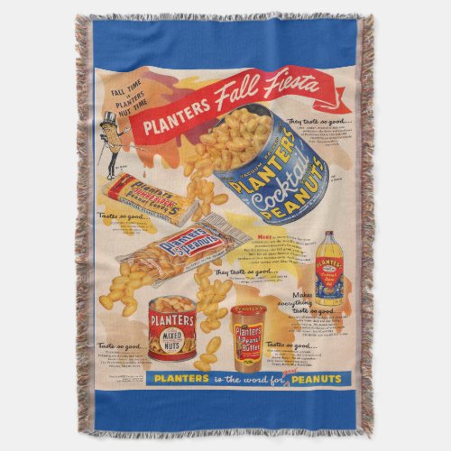 1950s Planters Peanuts ad Throw Blanket