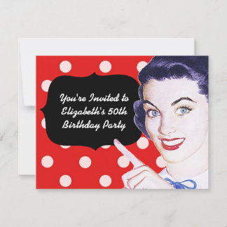 1950s Pointing Woman Birthday Invitation