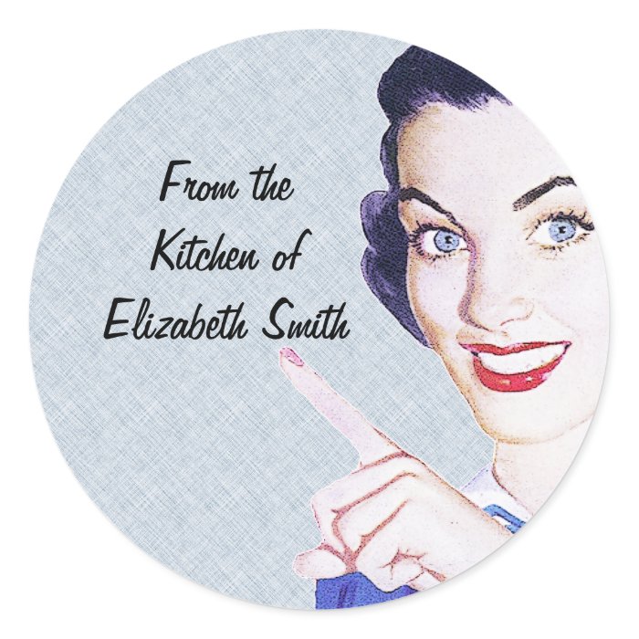 1950s Pointing Woman Kitchen Label Round Sticker