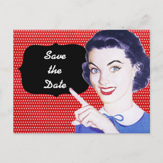 1950s Pointing Woman Save the Date Announcement Postcard