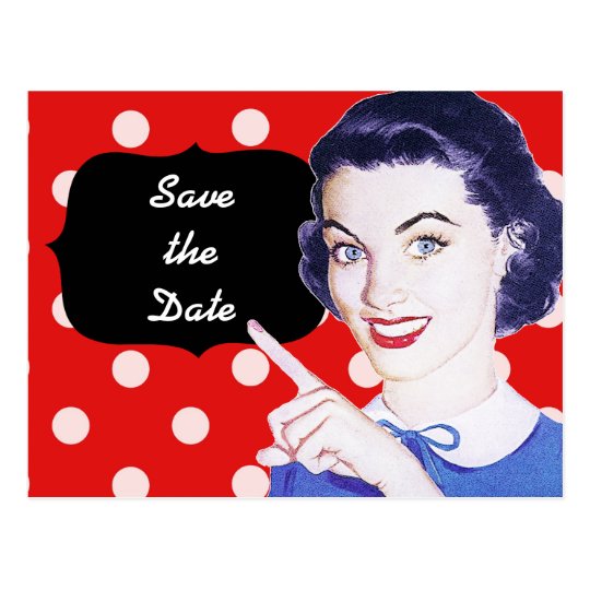 1950s Pointing Woman Save the Date Postcard