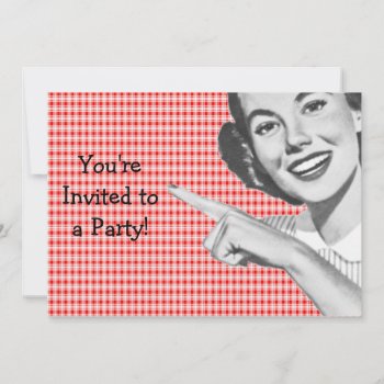 1950s Pointing Young Woman Invitation by grnidlady at Zazzle