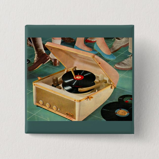 1950s portable record player ad button (Front)