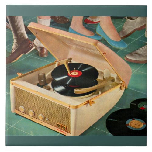 1950s portable record player ad ceramic tile