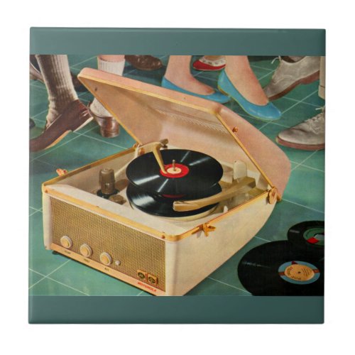 1950s portable record player ad ceramic tile