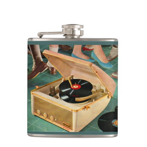 1950s portable record player ad flask