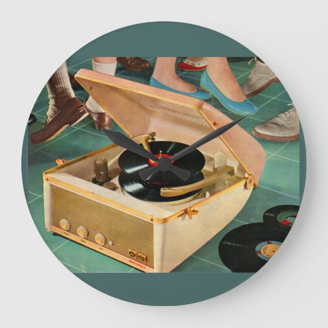 1950s portable record player ad large clock (Front)