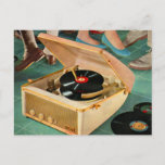 1950s portable record player ad postcard