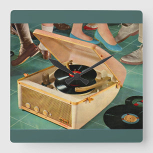 1950s portable record player ad square wall clock