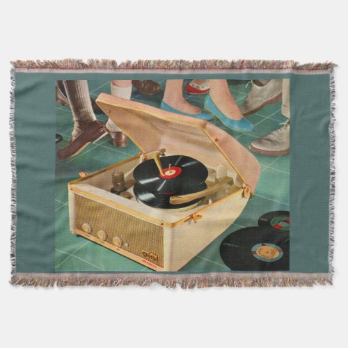 1950s portable record player ad throw blanket