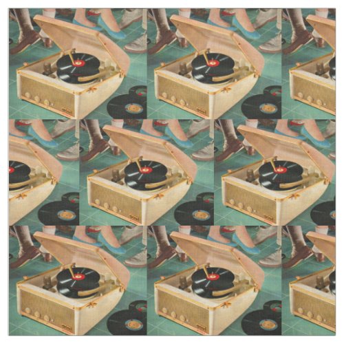 1950s portable record player novelty print fabric