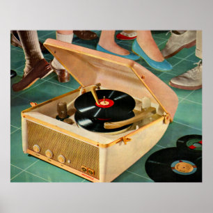 1950s portable record player poster
