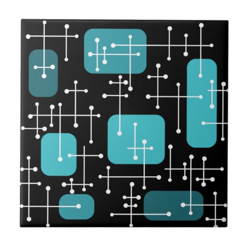 1950s Retro Art Crosshairs Black Teal Ceramic Tile