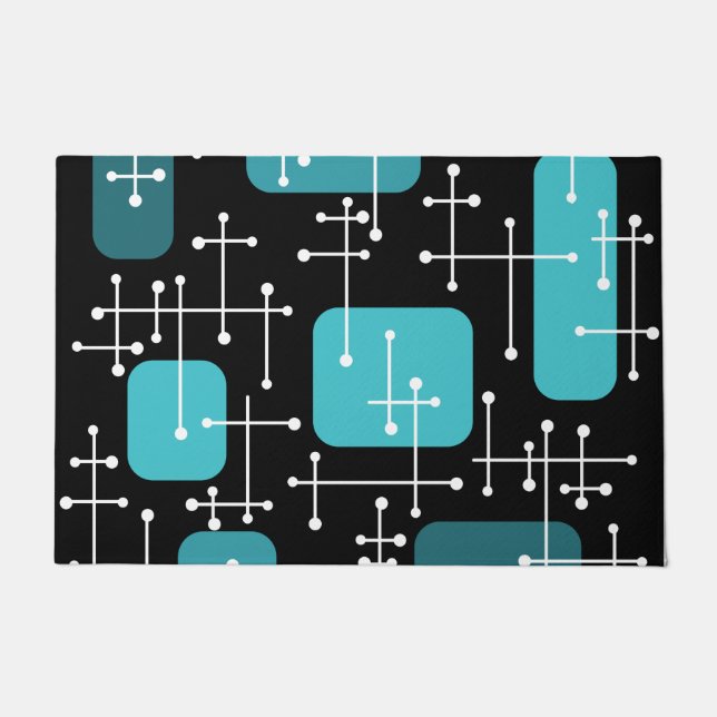 1950s Retro Art Crosshairs Black Teal Doormat (Front)