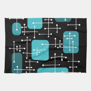 1950s Retro Art Crosshairs Black Teal Kitchen Towel