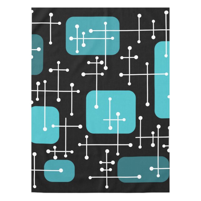 1950s Retro Art Crosshairs Black Teal Tablecloth (Front)